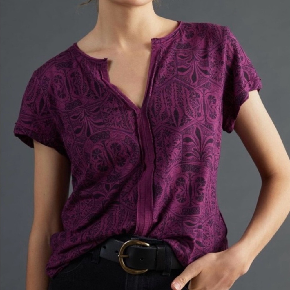 Pilcro XS Deep Purple Spliced-Neck Tee